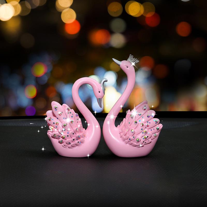 Swan Couple Rhinestone Perfume Ornament for Car Interior - Elegant Lady's Decoration