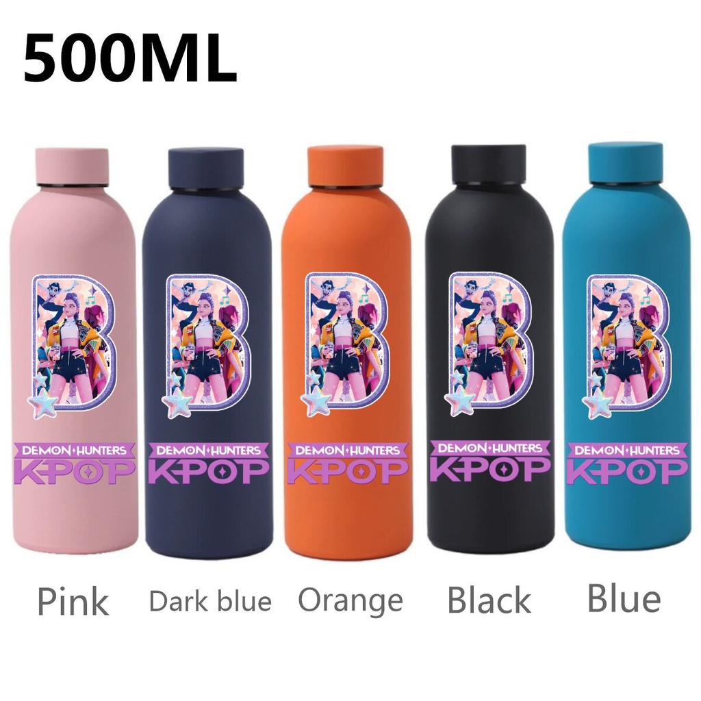 500ML KPop Demon Hunters Sport Leak Proof Stainless Steel Insulated Mug Water Cup Letter Number Cartoon Print Birthday Gifts
