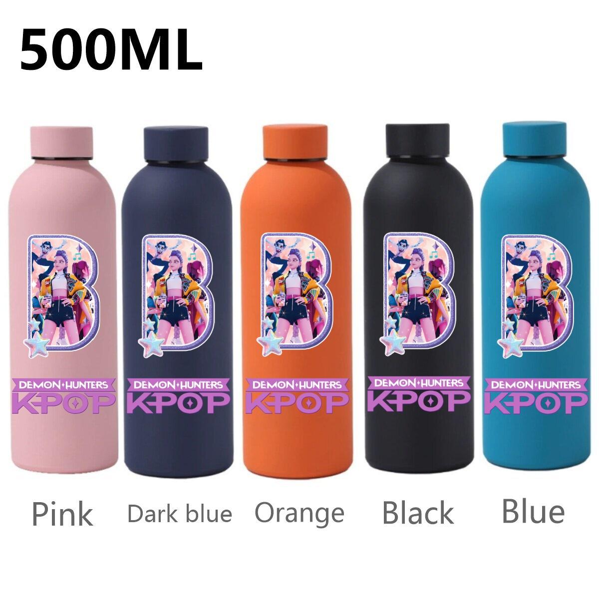 

KPop Demon Hunters Sport Leak Proof Stainless Steel Insulated Mug Water Cup Letter Number Cartoon Print Birthday Gifts 500ML Kid Friendly Entertaining Pink-1PCS