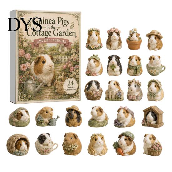 Christmas Collection Toys Advent Calendar with 24 Guinea Pig, Garden Theme Cute Countdown Blind Box Animal Figurines, Decorative Healing Ornaments for