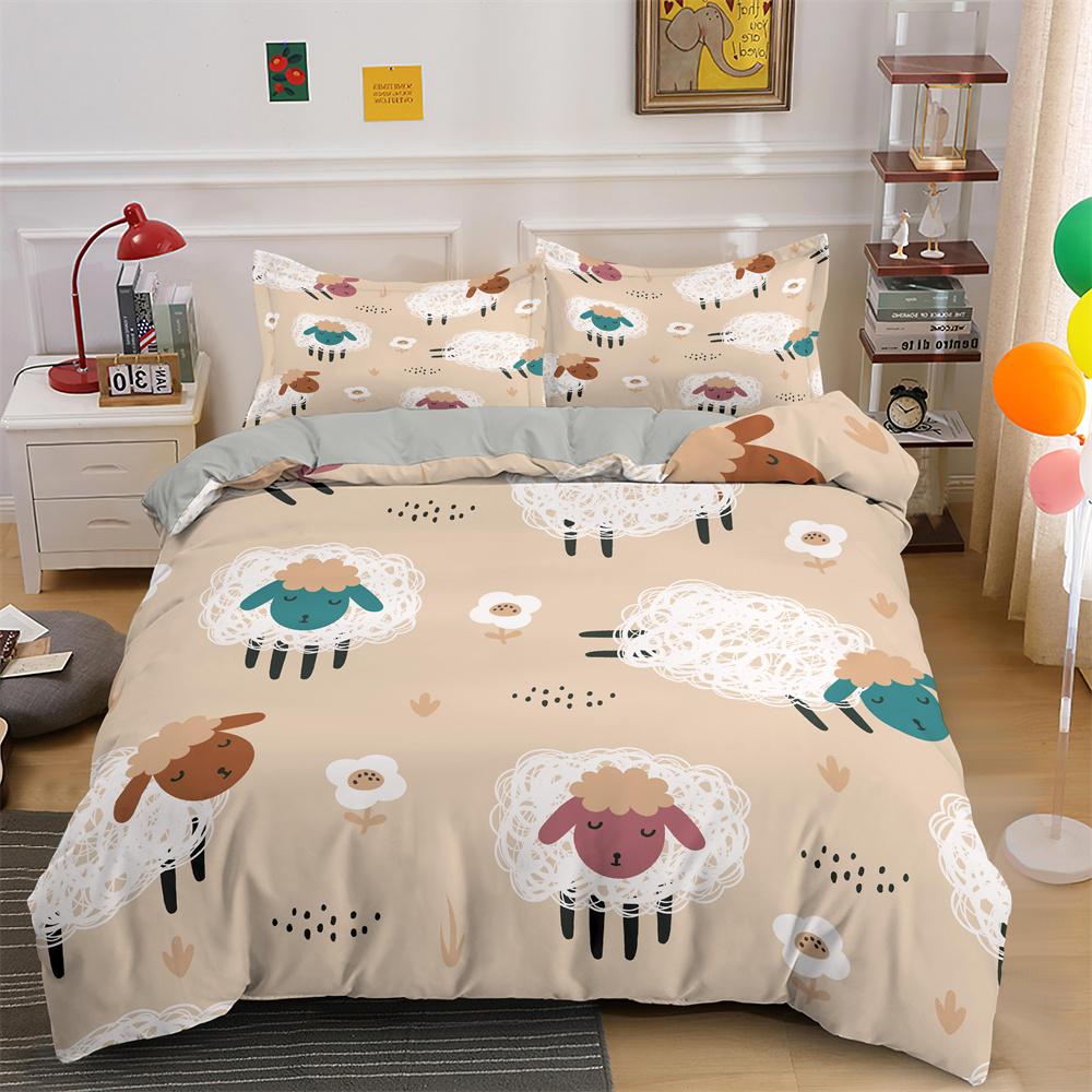 2/3PCS Single-sided Printed Bedding Set,Cartoon Cute Sheep Duvet Cover Set With Pillowcases,Soft and Comfortable Bedding