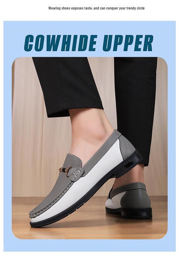 25366 Men's Spring/Summer Low-Top Leather Loafers - Breathable Perforated Design
