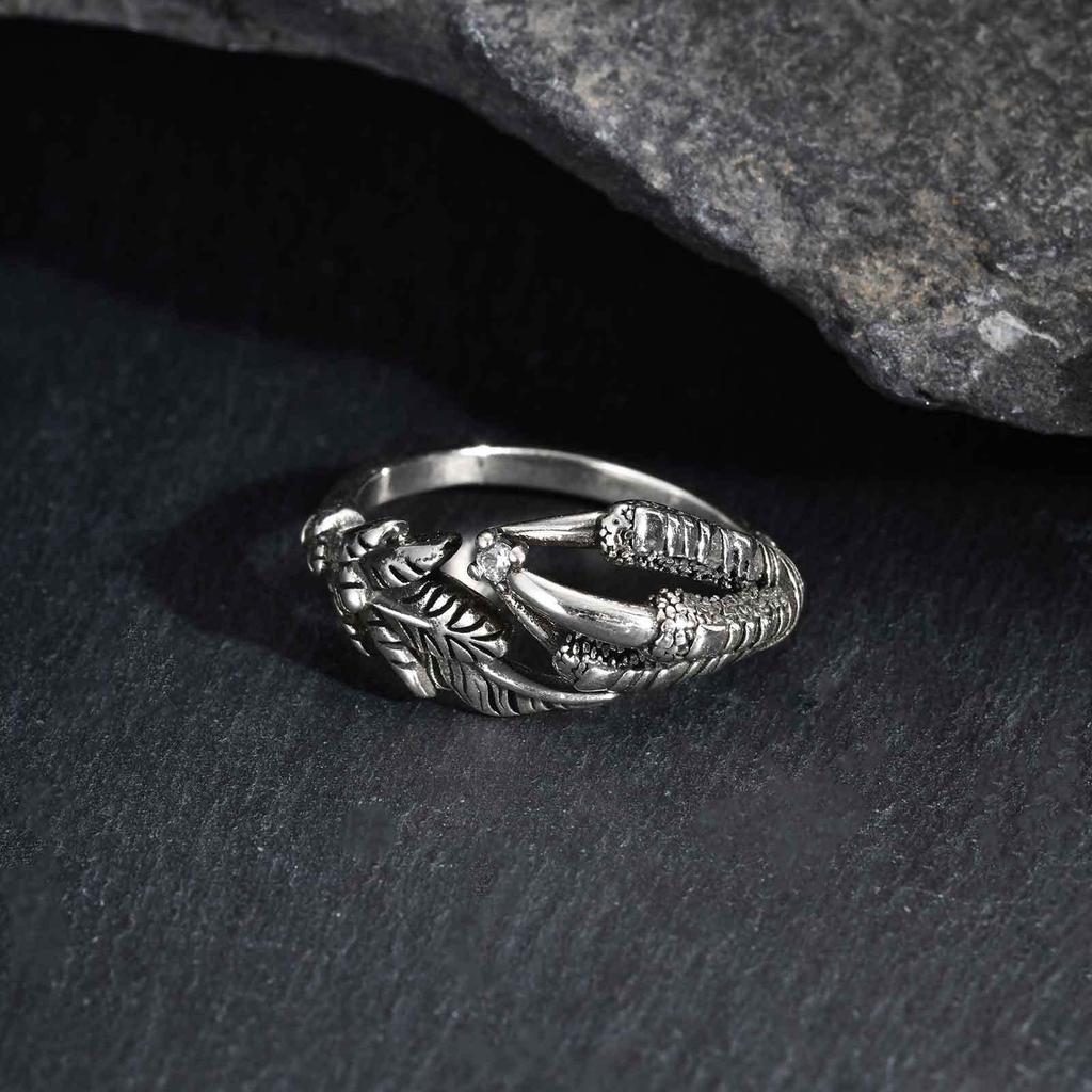 Vnox Vintage Eagle Claw Adjustable Ring for Men, Punk Style Sliver Color Opening Ring, Cool Hip Hop Party Gift, 12mm Wide