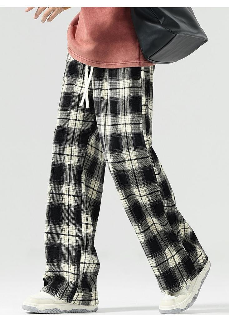 Ge Di Jie Men's and Women's Trendy Plaid Loose Straight Tube Hanging Wide Leg Casual Pants