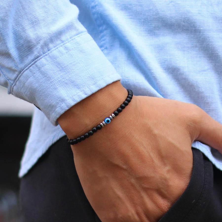 Minimalist 4mm Stone Bracelet For Men Natural Howlite Obsidian Beads Strand Braslet Evil Eyes Braclet Hematite Healing Brazalete