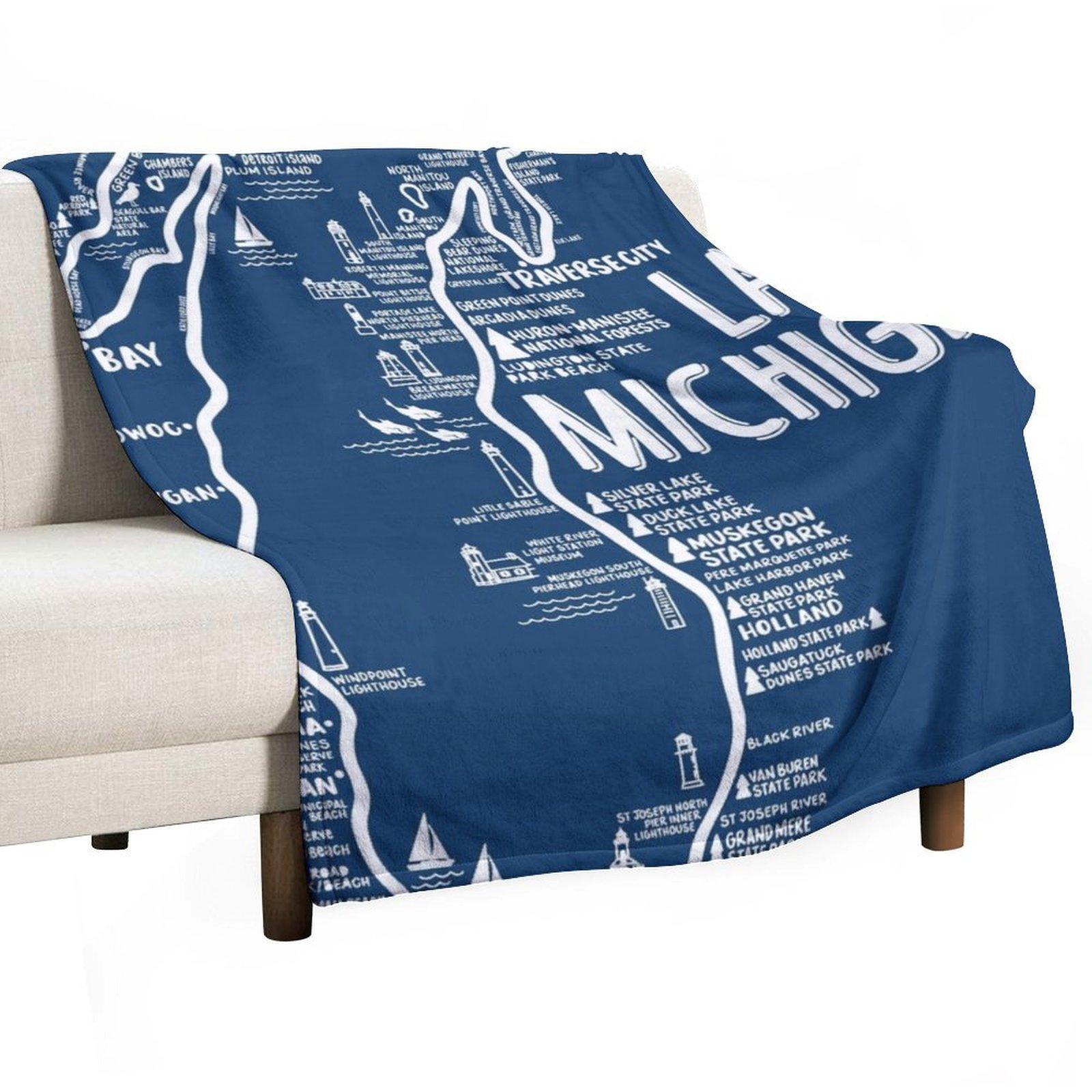 Lake Michigan Map Throw Blanket halloween Decorative Sofas Camping Kid S Blankets 30x40in