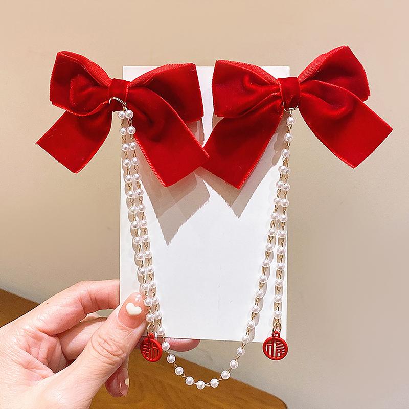 Elegant Vintage Sweet Bow Pearl Tassel Chain Hairpins Sweet Headband Hair Clips For Women Girls Fashion Hair Accessories Gift