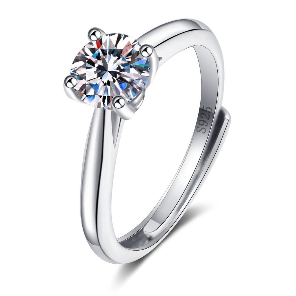 S925 sterling silver moissanite ring women's four-claw ring live simple platinum-plated holiday jewelry gift