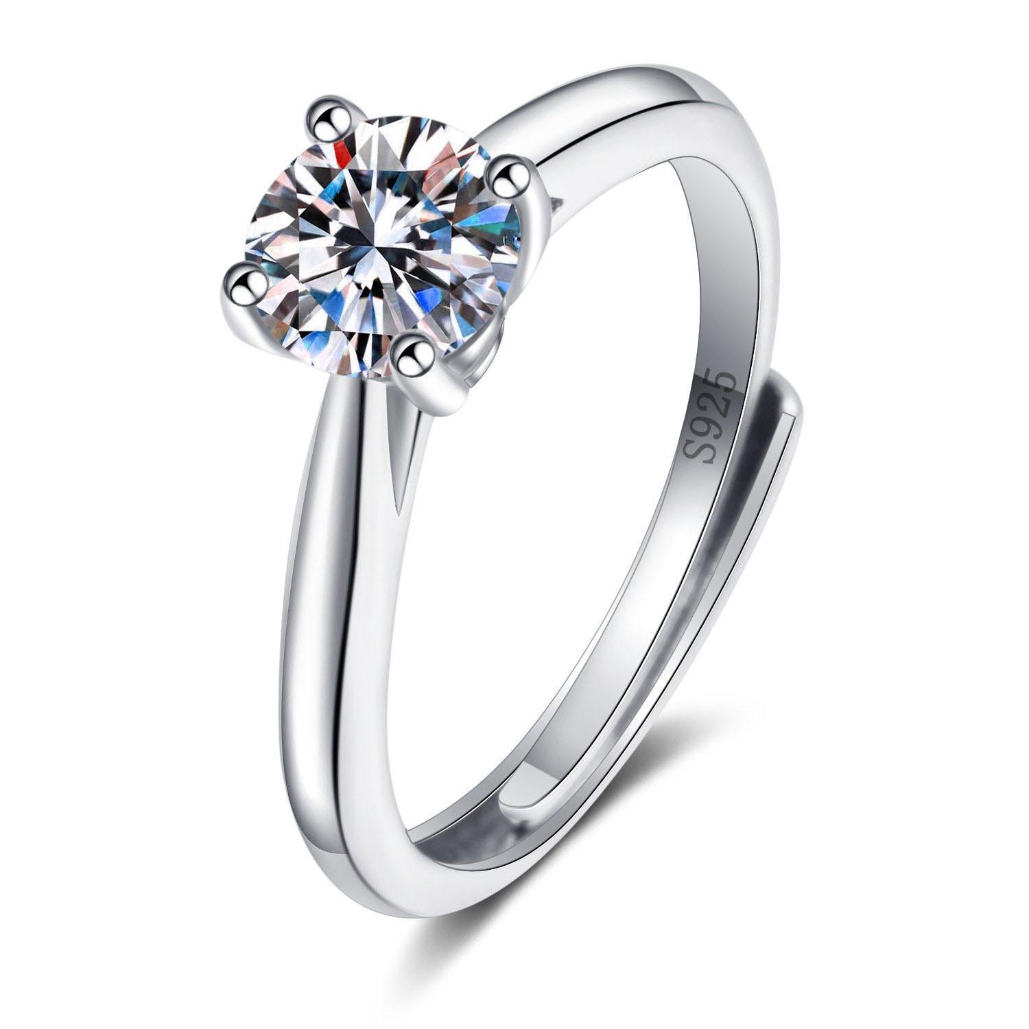 

S925 sterling silver moissanite ring women s four-claw ring live simple platinum-plated holiday jewelry gift Adjustable opening