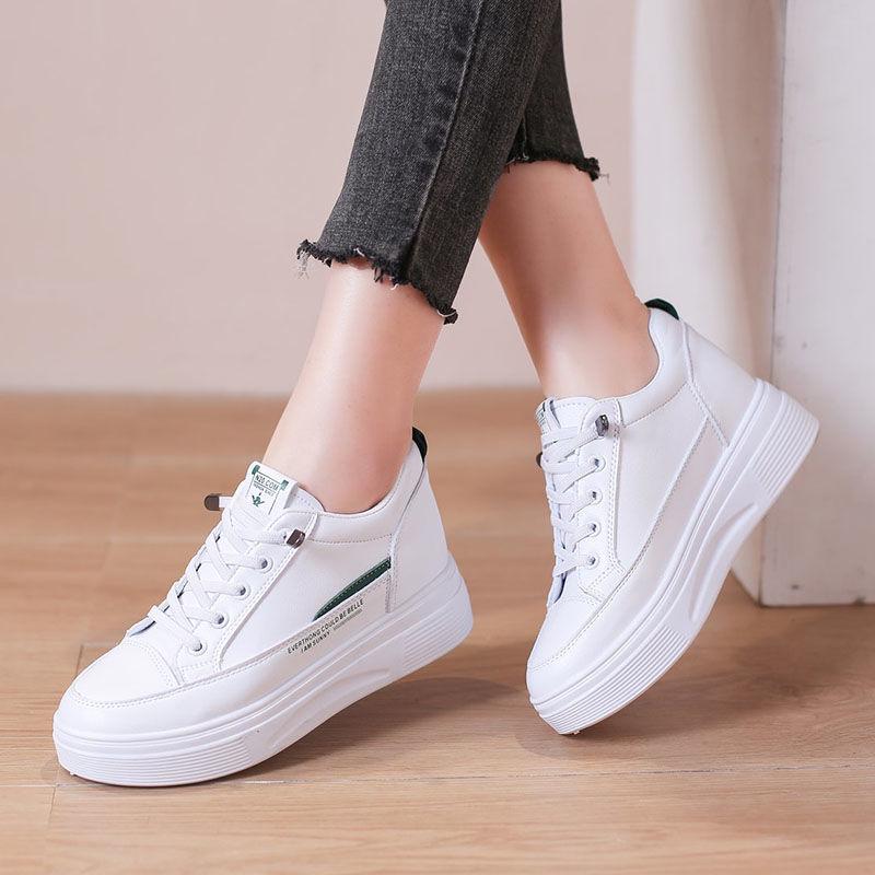 Women's Invisible Lift White Slip-On Shoes - Thick-Soled, Versatile for Spring and Autumn