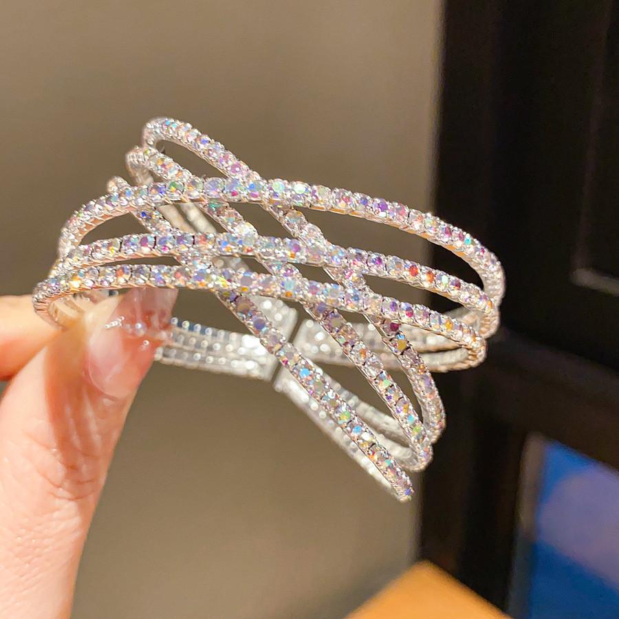 Geometric Diamondstudded Square Bangle With Crossed Openings For Fashion Women