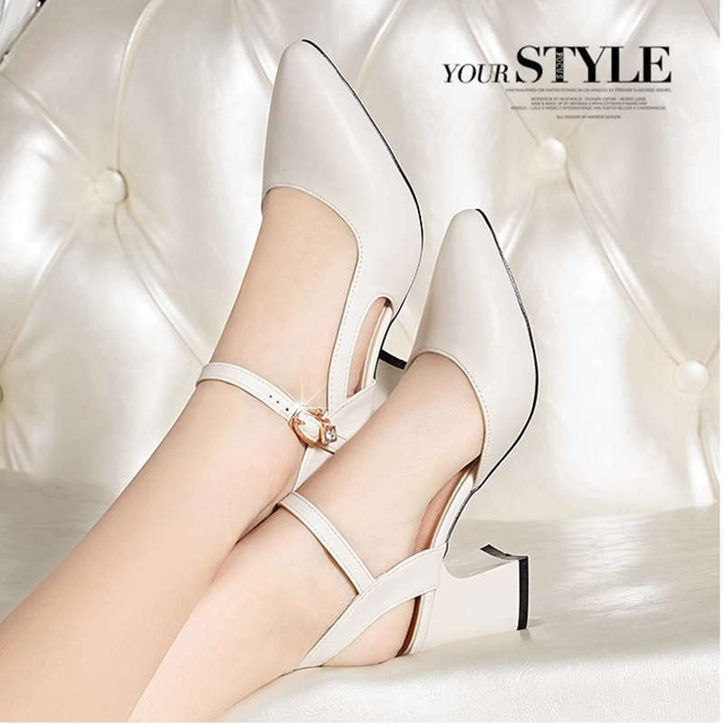 

Босоножки Баотоу женские для работы не утомляют ноги толстый каблук женская обувь лето новый темперамент острый носок высокий каблук 41 бежевый