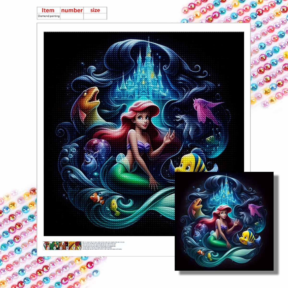 

DIY Diamond Painting Round Diamond Mermaids and Small Yellow Croakers Full Diamond Mosaic Home Decoration Painting Cross Stitch Kit Round 20x20cm