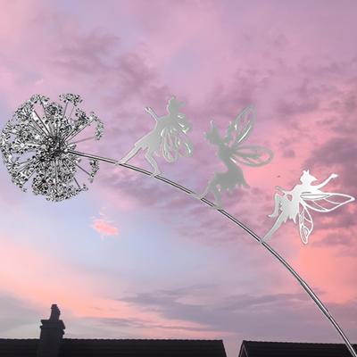 Dynamic Flower Fairy and Dandelion Metal Garden Stake - Durable All-Season Wall Art, Suitable for Garden or Patio, Garden Art