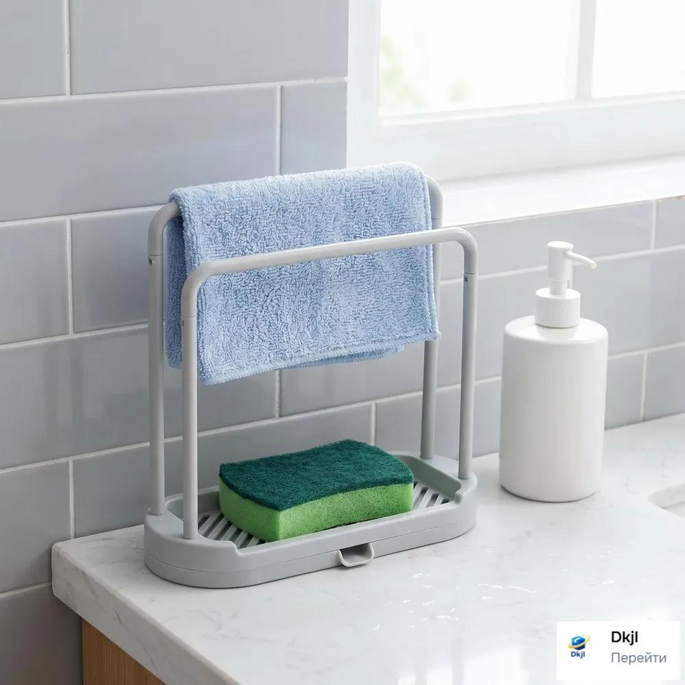 Kitchen Sink Organizer Rack Draining Holder Adjustable Utensil Storage Stand with Drip Tray for Cutlery and Dish Drying