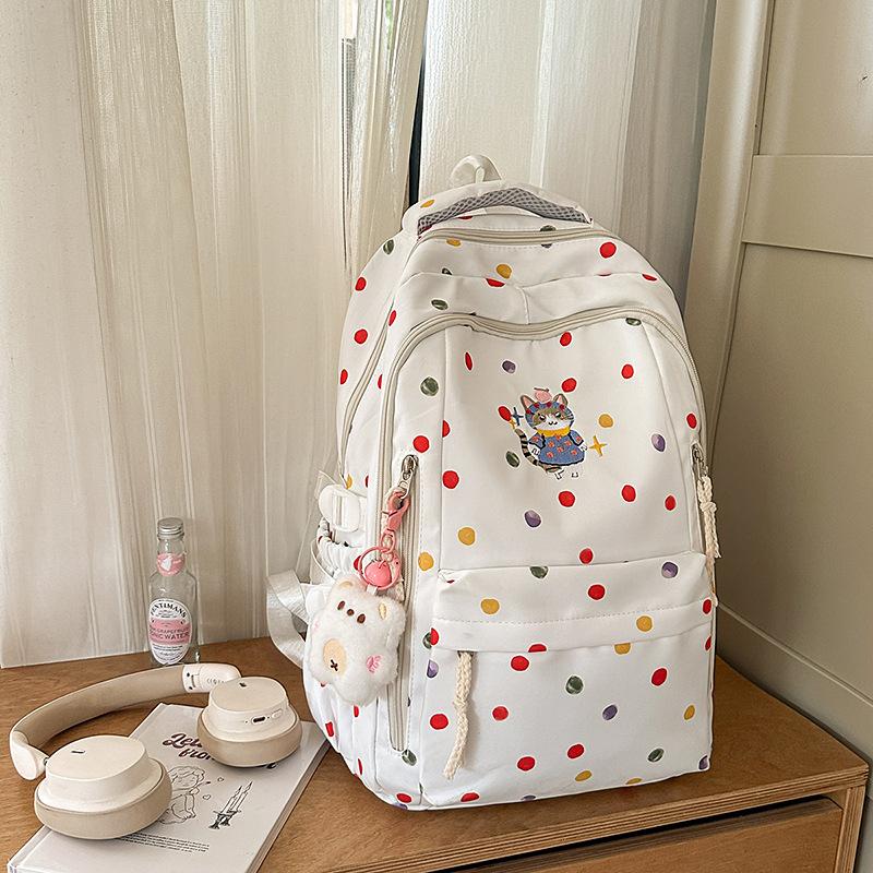 New High-value, Fresh and Sweet Polka Dot Backpack for Junior High School Students, Contrasting Colors, Lightweight and Large-capacity Backpack.