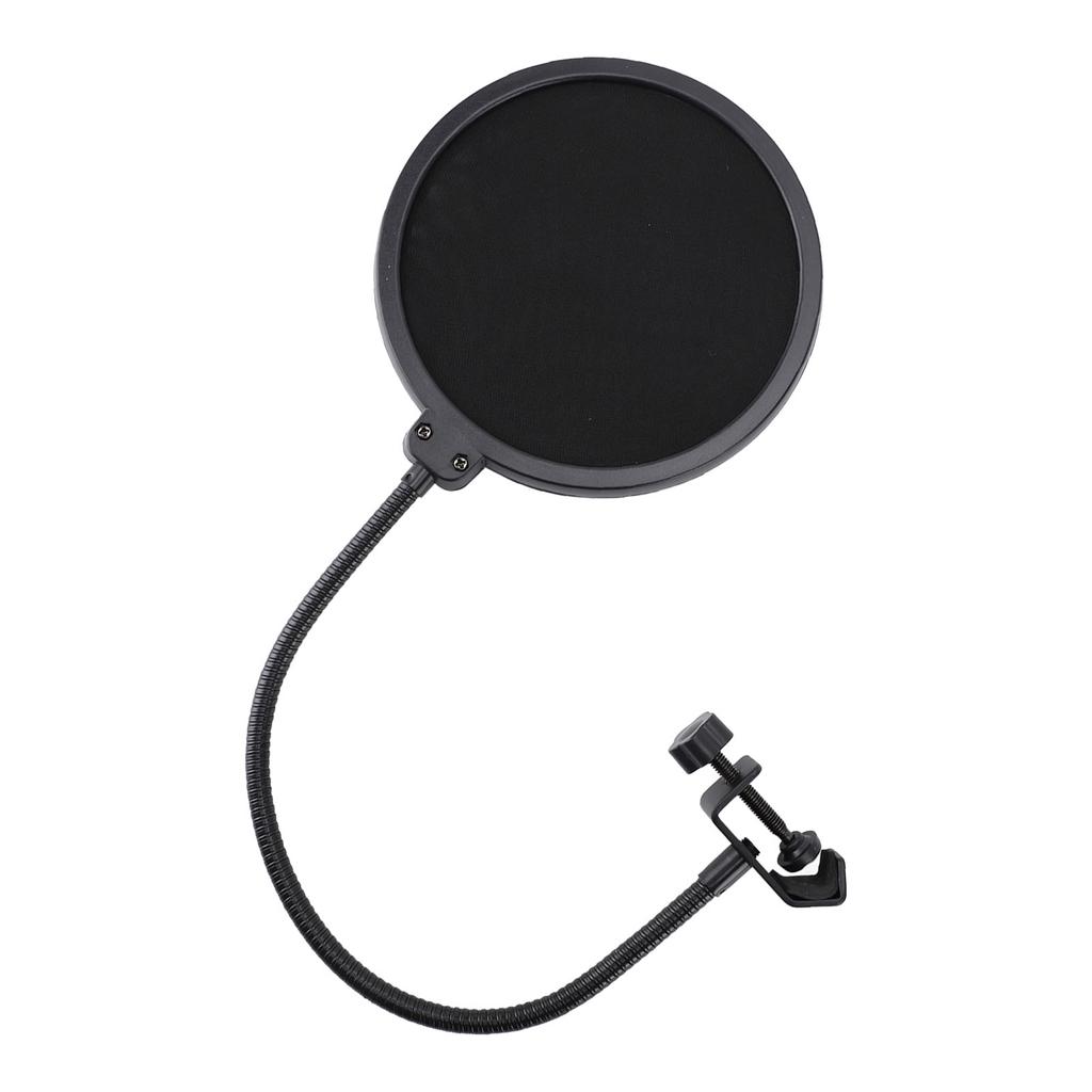 Mic Pop Filter Double Layered Nylon Mesh Microphone Pop Shield with Flexible 360° Gooseneck Clip for