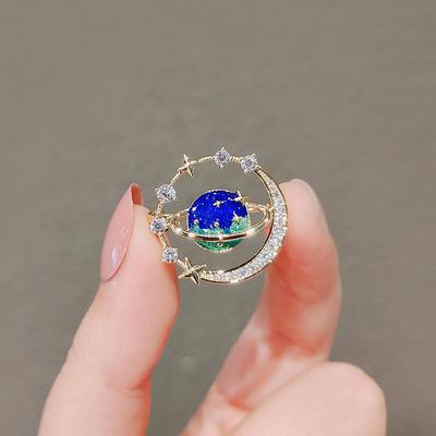 Broche lindo de la estrella de la luna de la tierra broche de la ropa del planeta azul broches de la bufanda del abrigo