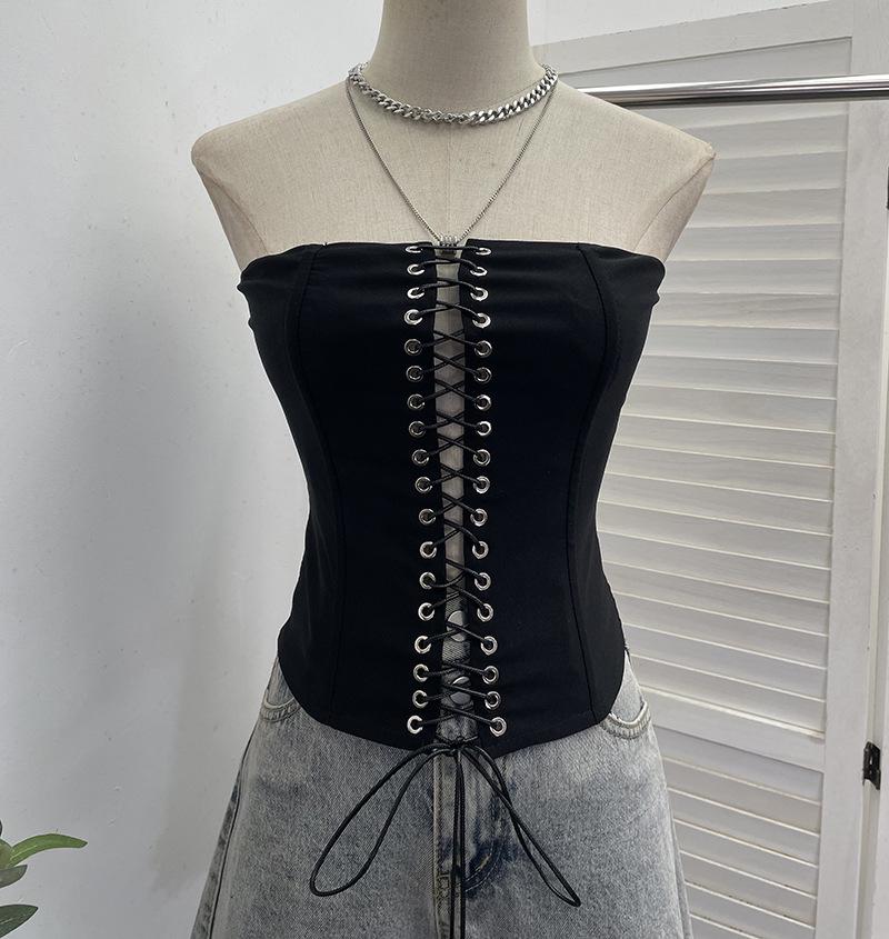 Spicy Girl Strapless Waist-Cinching Crop Top with Anti-Slip Design and Cutout Details (Style 2829)