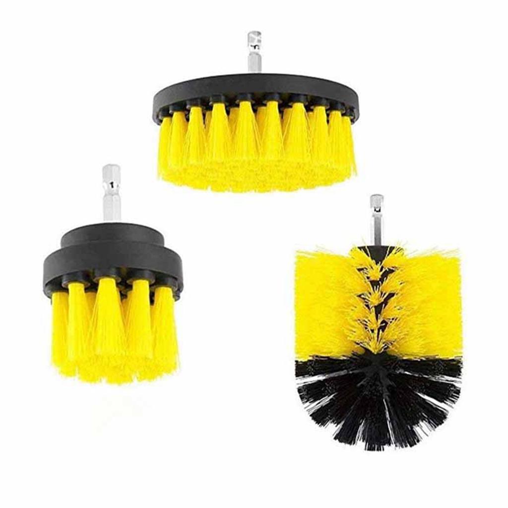 3 PCS Electric Drill Brush Kit Floor Glass Tiles Scrubber Brushes Hub Toilet Polishing Cleaning Brush Yellow