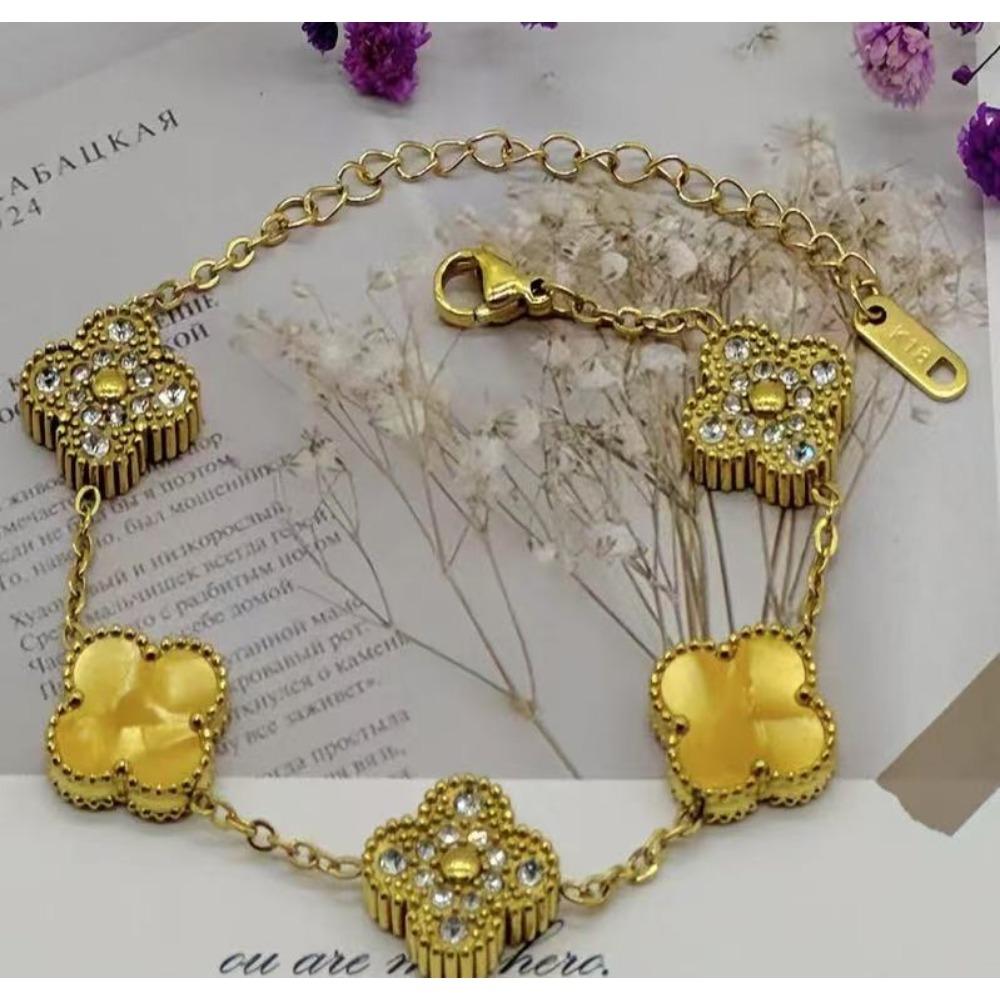 

Браслет 13 мм Четырехлистный клевер Титановая сталь Вакуумная печь 18к Двусторонний браслет из белого перламутра 18K