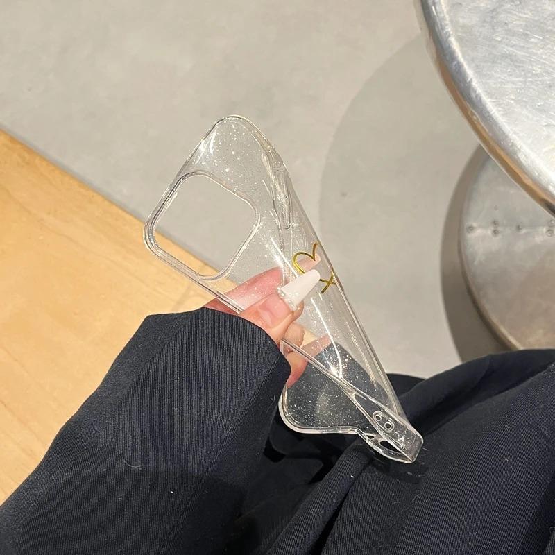 Weiche Liebe Herz Glitzer Transparente Handyhülle Für iPhone 11 12 13 14 15 Pro Max 7 8 Plus X Xs Max XR Klare Bumper Rückseite