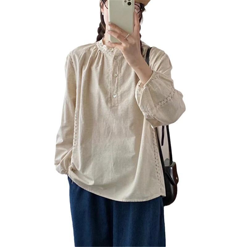 

Johnature японский лес кружевной кружевной воротник хлопок лен топ женский осенняя свободная рубашка для женщин One Size бежевый