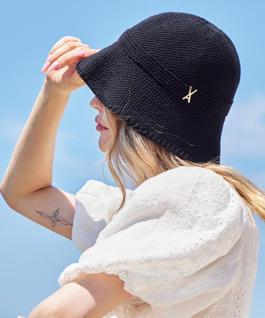 Bajal Studded Logo Summer Knit Bucket Hat Black