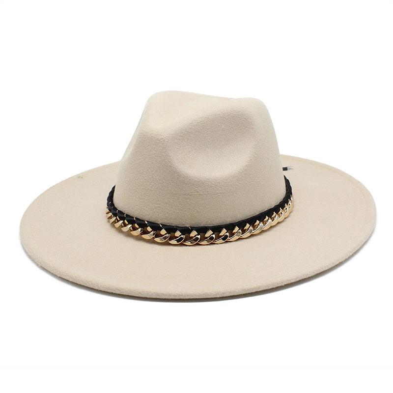 2022 Men'S And Women'S Chain Top Hat Flat Edge Straight Edge Peachheart Top Woolen Jazz Hat