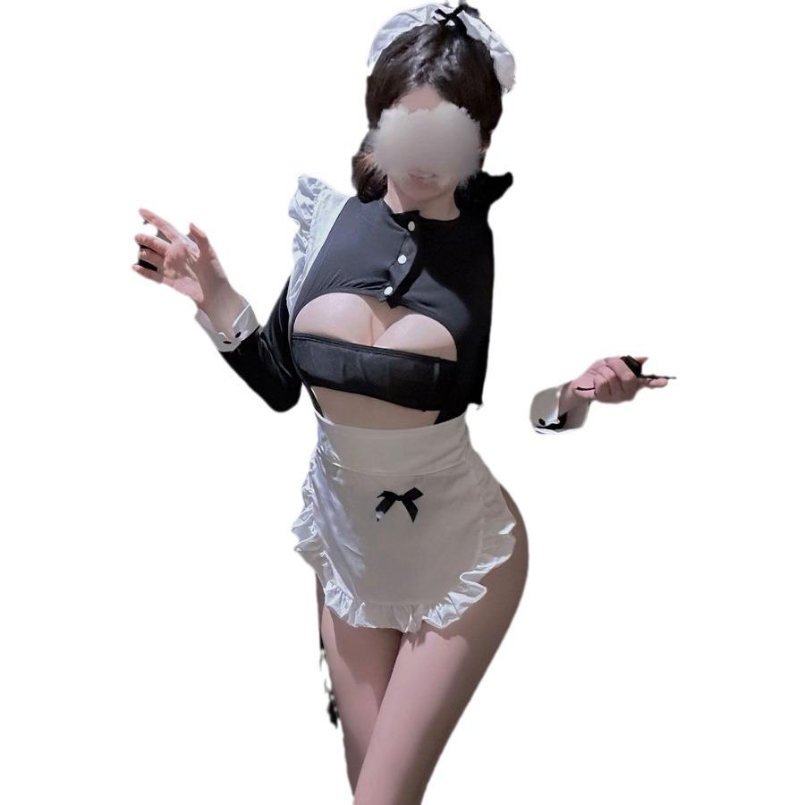 Smoke Sexy Underwear Female Pure Desire Sexy Maid Outfit Qqny Small Chest Open File Flirting Uniform Temptation Chest Exposed