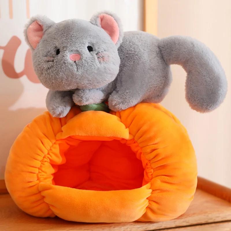 Lovely Cat Plush Toy Stuffed Soft Dog Doll Comfortable Sleeping House Pumpkin Nest Pet Halloween Decoration Children Gift