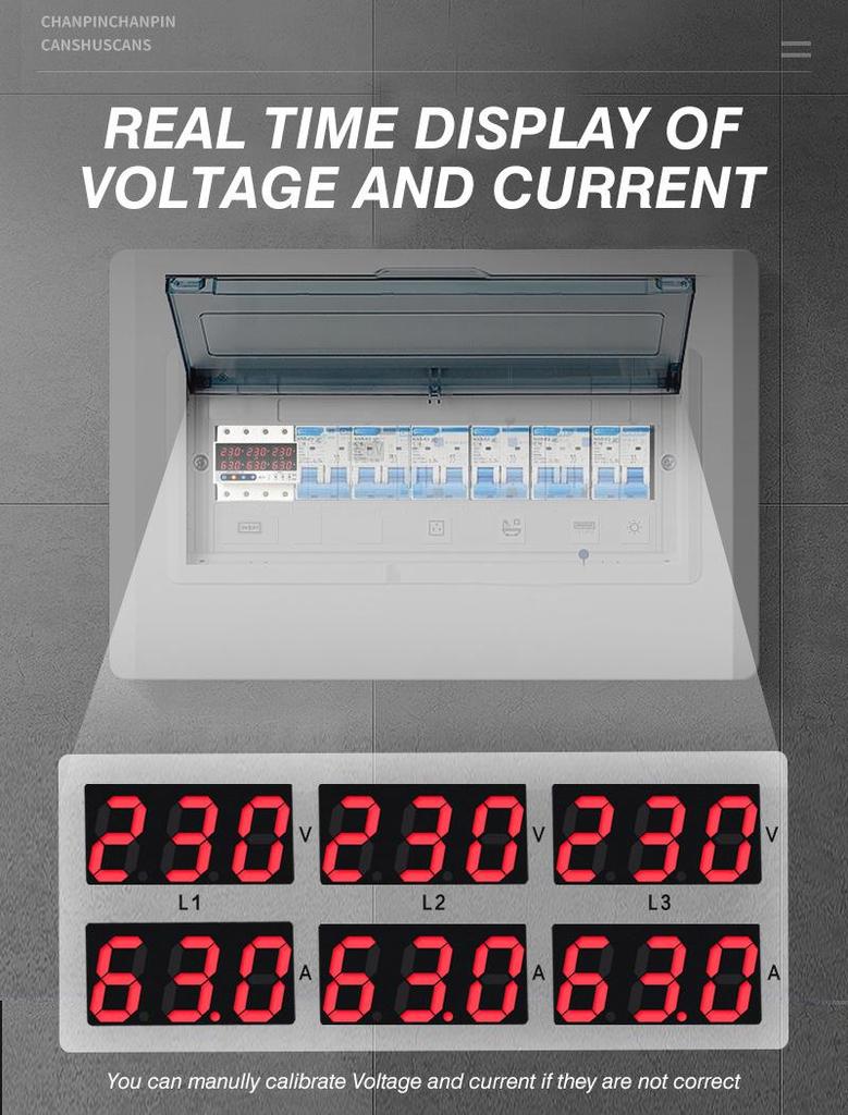 230V 63A/100A Over/Under Voltage Protector & Current Limiter, Three-Phase Four-Wire - JJTP1-63VAS
