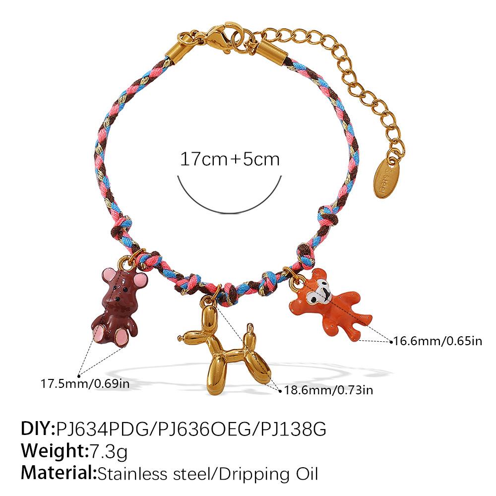 Fashion Creative Simple Color Rope DIY Pendant Bracelet Stainless Steel Gold-plated Love Pendant Necklace Jewelry Women