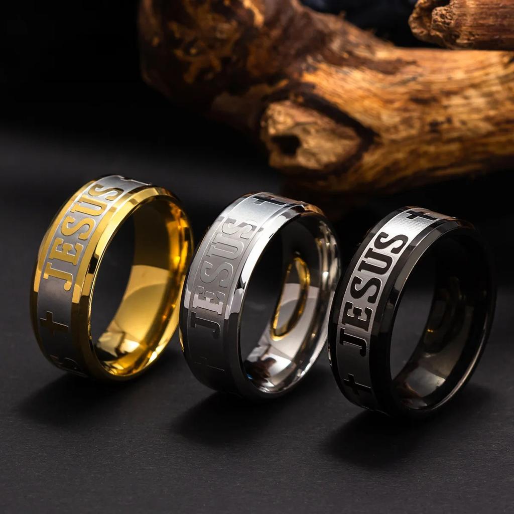 Anelli con Versetto Biblico Croce di Gesù in Acciaio Inossidabile alla Moda per Uomo Anello Religioso con Croce Cristiana Vintage Gioiello Amuleto