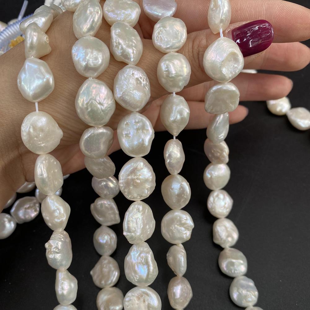 1String, Button Shape Pearls, 13-14 mm, White Natural Freshwater Pearl Beads for Jewelry Making DIY Supplies, Women's Craft Gifts 36cm