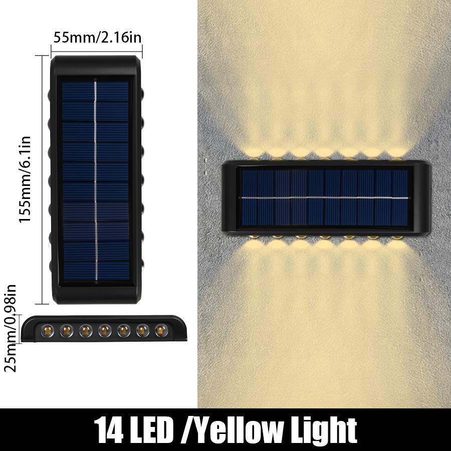 14/16 LED Solar Wall Lamp 1200mAh Outdoor Waterproof Up and Down Solar Lighting Light for Garden Fence Decoration Sunlight Light