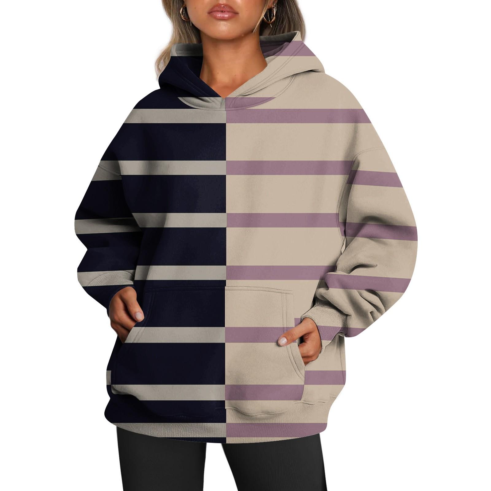 

Женские толстовки с капюшоном большого размера с длинным рукавом с принтом, пуловеры, осенние наряды с карманом XL фиолетовый