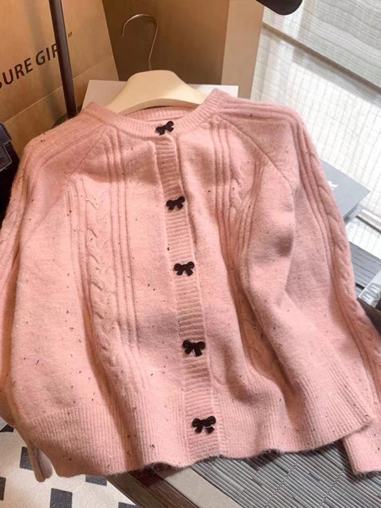 Gentle wind bow knitted sweater jacket women's design sense niche temperament soft waxy women's knitted cardigan