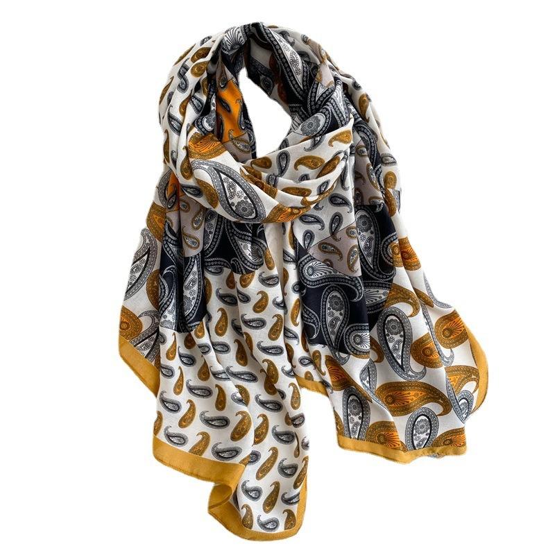 Cashew color matching scarf cotton and linen shawl long large size travel scarf retro scarf autumn and winter new women