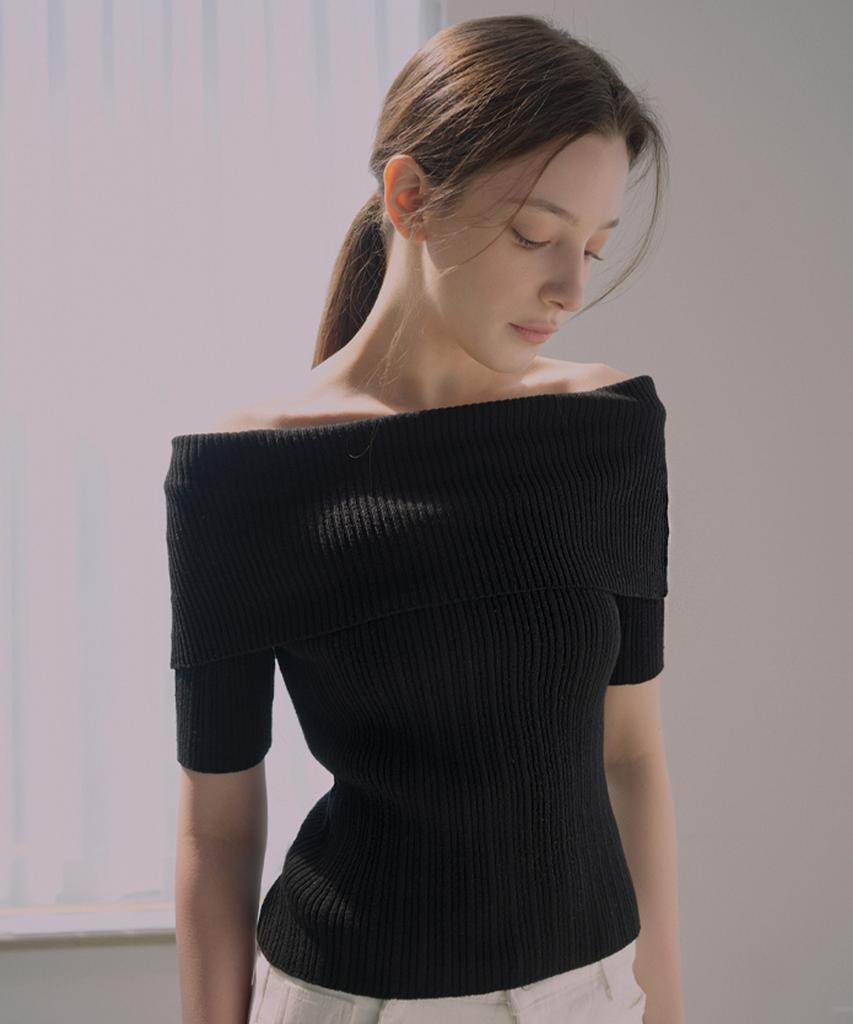VLETI Viscose Off Shoulder Half Knit (Black)