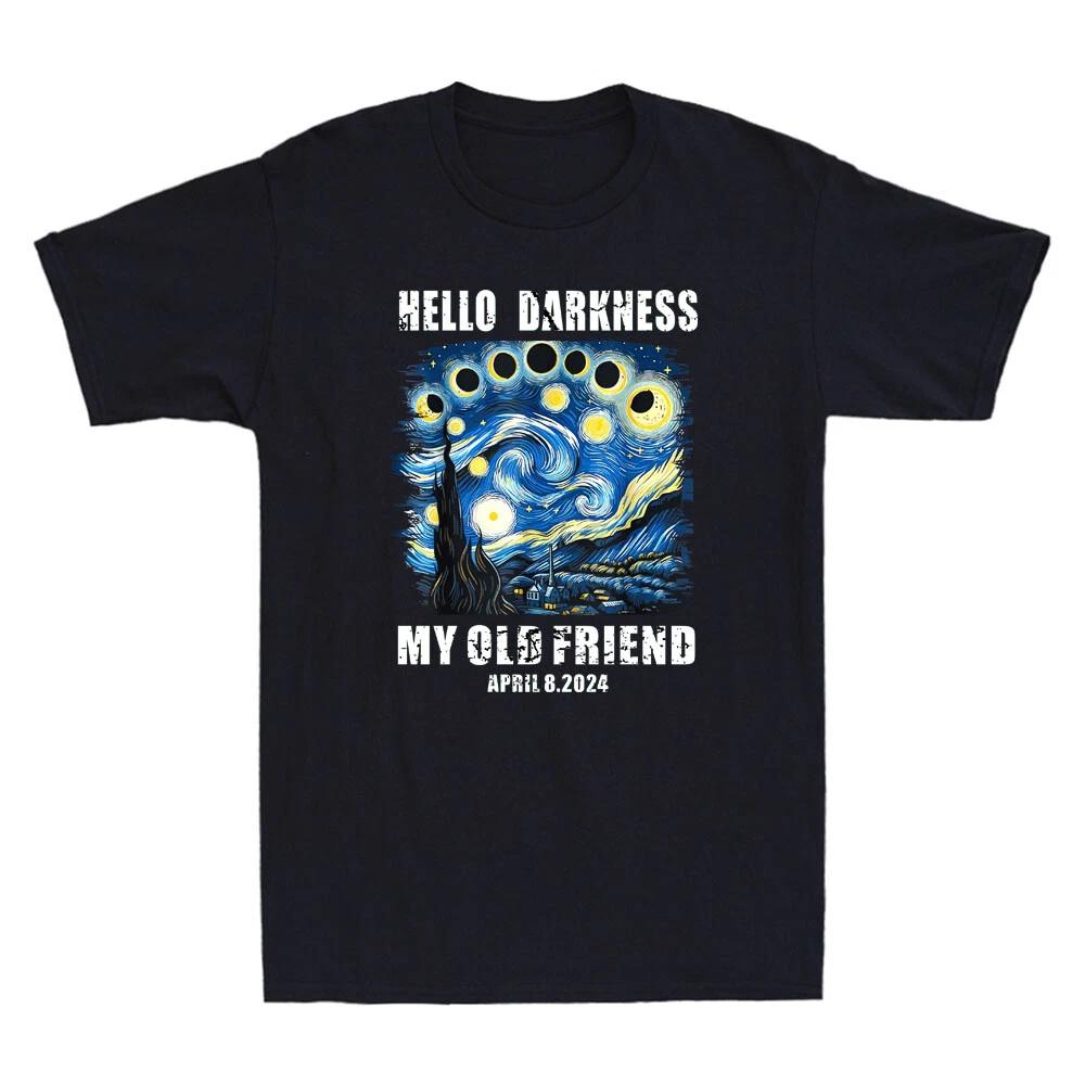 Hello Darkness My Old Friend Solar Eclipse Starry Night Painting Men s T-Shirt L