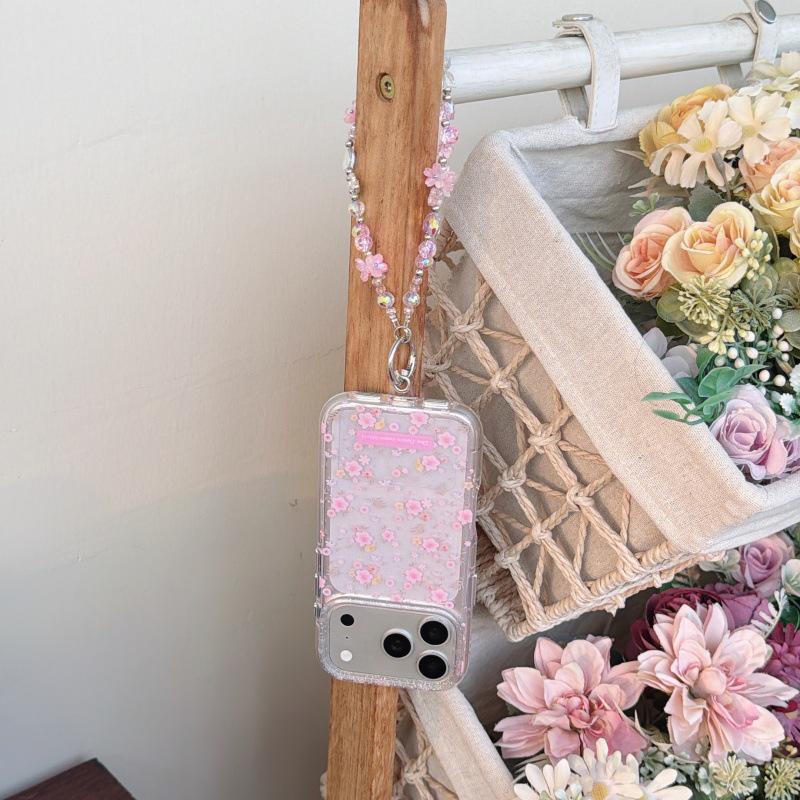 Pink Floral Chain Phone Case for iPhone 17 Pro Max - Compatible with 16 Pro and 15 Pro