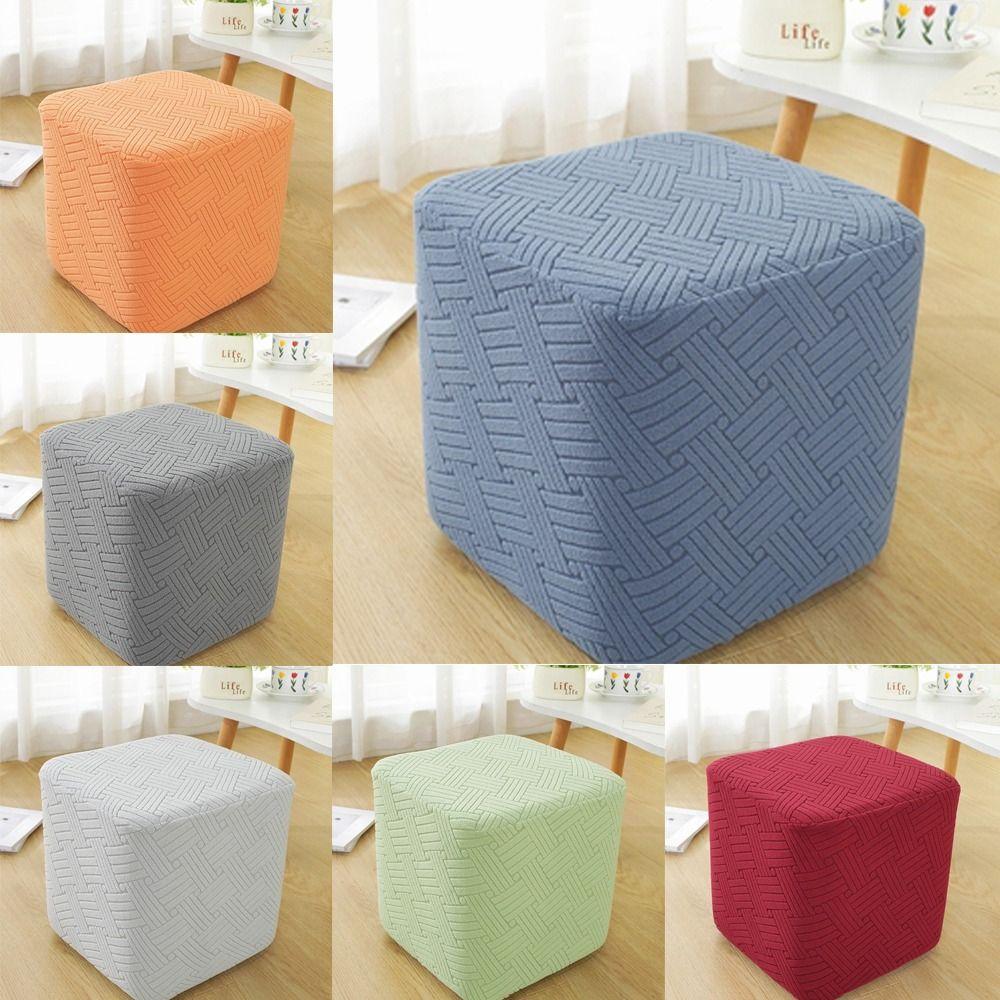 Elastic Jacquard Ottoman Cover Solid Color Footrest Slipcover New Footstool Case  Home Decor