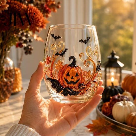 Geister Whiskey Glas Halloween Glas, Schwarze Katze Spinnennetz Totenkopf Becher für Langlebige Kaffeetasse Cocktail, 350ml Gruselige Trinkware Hausbar, Festlich