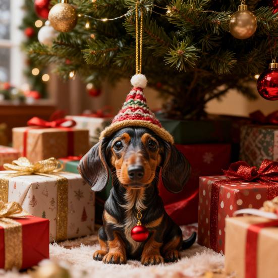 1/7Pcs Christmas Acrylic Dachshund Hanging Decoration Car Rearview Mirror Xmas Tree