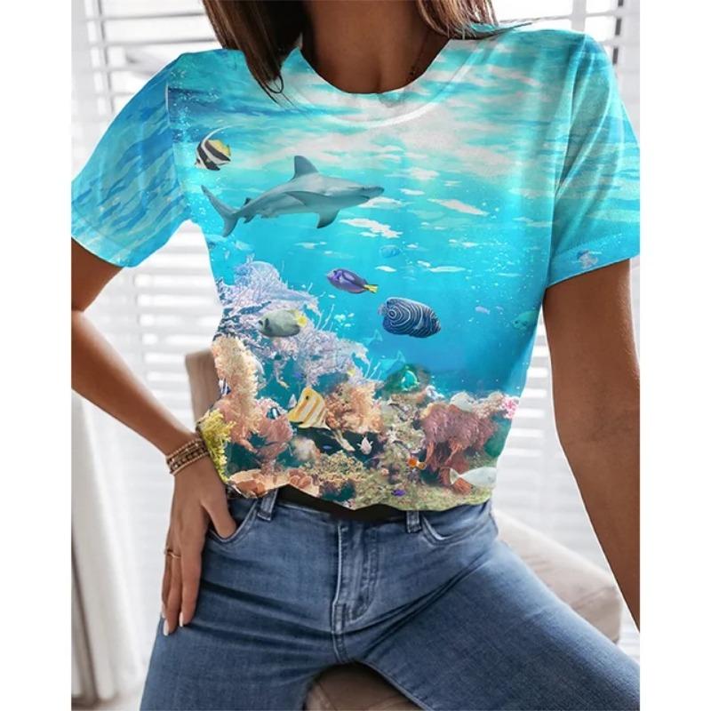 Summer Sea Animal 3D Print T-Shirts Gull Dolphin Women Fashion Streetwear Oversized O-Neck T Shirt Girl Female 3d Tops Tees Clothes