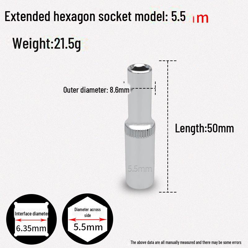 1/4" Xiaofei Hex Socket Wrench, Short 6.3mm Chrome Vanadium Steel Head