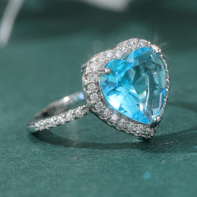 Luxury Micro Pvae White Blue CZ Heart Women's Ring Trendy CopperColor Daily Wear Party Jewelry Anniversary Gift