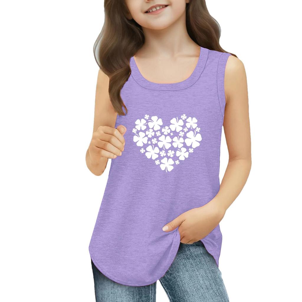 Girls  Kids Summer Crewneck Sleeveless Shirts Tank Tops St. Patrick's Day