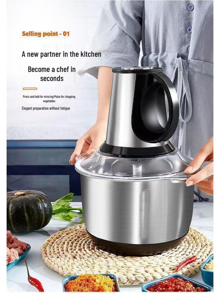 Electric Meat Grinder & Food Processor: Stainless Steel, Multi-functional for Garlic, Chili, and Vegetables.